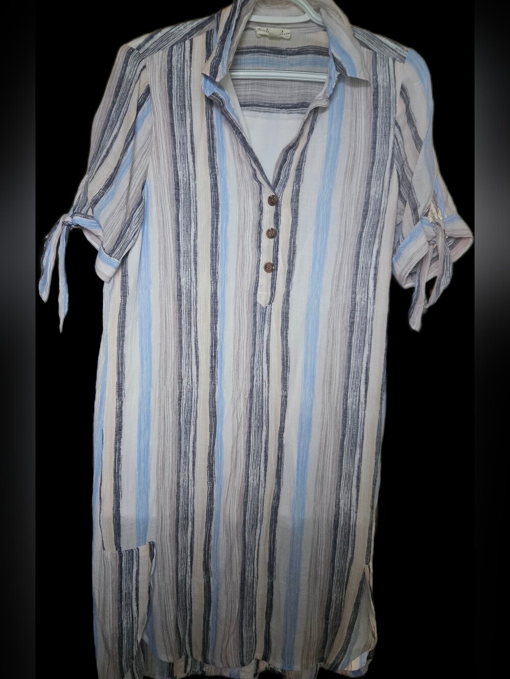 Indigo Rose Coastal Blue Striped Henley Tunic Dress Sz S
